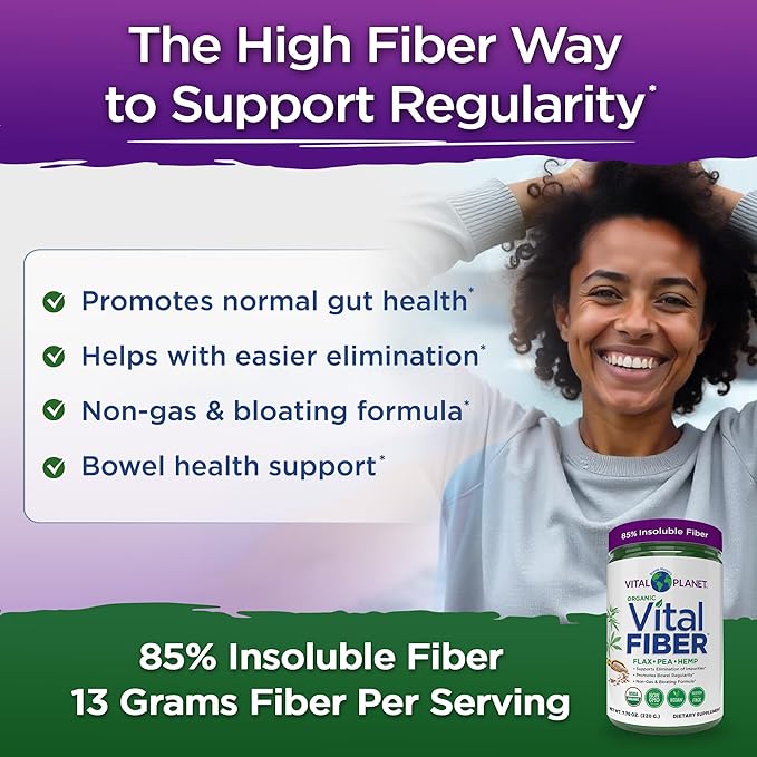 Vital Planet - Vital Fiber Powder, Soluble and Insoluble Fiber Supplement with Flax, Pea and Hemp, Organic Daily Dietary Supplement Supports Gut Digestive Regularity 7.76 oz