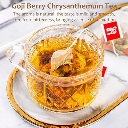 Goji Berry Chrysanthemum Tea for Liver Health, 8 Excellent Natural Herbal Formulas, Dandelion Wolfberry Tea Bags for Liver Detox, Vegan, No Sugar, No Caffeine (1 Box (15 bags*10g)