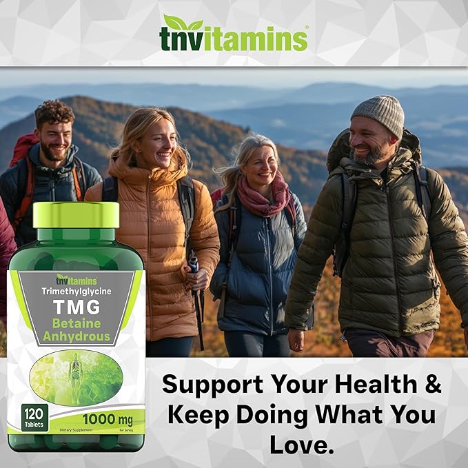 TMG Supplement 1000mg (Betaine Anhydrous) 120 Tablets | Better Than Betaine HCL* | Homocysteine Support* | Trimethylglycine | Non-GMO, Made in The USA!