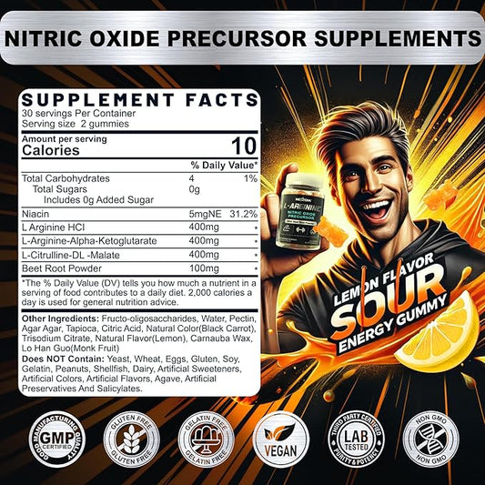 Sugar Free L Arginine Nitric Oxide Gummies 1300mg for Men & Women with L Citrulline, Beet Root, B3 | L Arginine L Citrulline Supplements | Vegan, 120 Counts