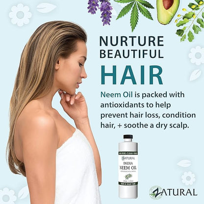Zatural Organically Grown Neem Seed Oil 100% Pure Cold Pressed for Hair, Skin, Nails, Garden & Pets (16oz)