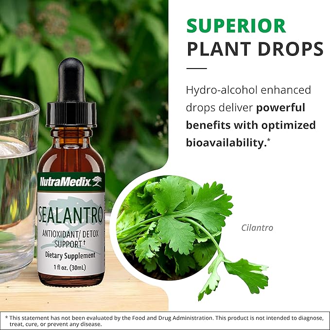 NutraMedix Sealantro - Body Detox Drops & Antioxidants Supplement - Chlorella, Pacific Cold-Water Red Seaweed & Cilantro Extract - Herbal Detox Formula (1oz)