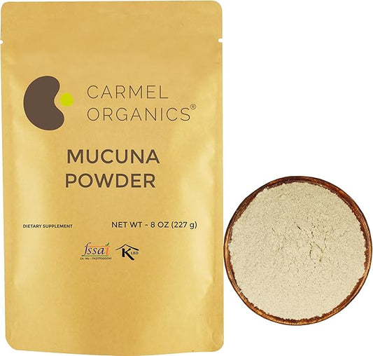 CARMEL ORGANICS Mucuna Pruriens Natural (White) Seeds Powder 8 Ounce or 0.5 Lb/227 Grams | Non GMO | Kosher | Kapikachhu Powder | No Added Preservative