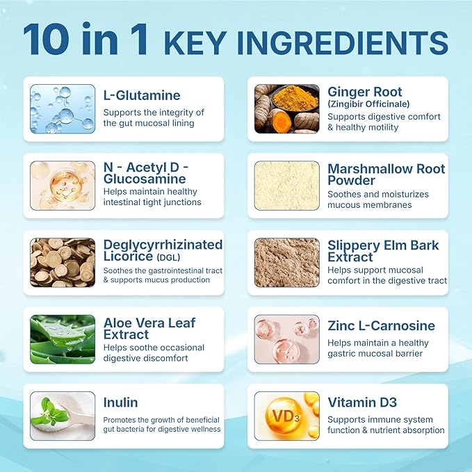 Leaky Gut Powder with L-Glutamine, Prebiotic, Licorice, Slippery Elm Bark for Gut Health & Digestive Health, Super Gut Powder Unflavoured - (30 Servings, 6.30 Oz)