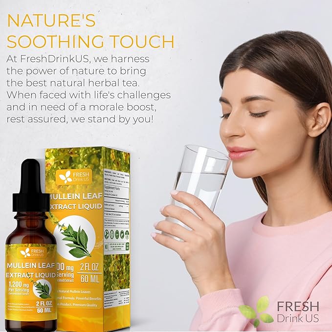 FRESHDRINKUS, 2 fl oz (60ml) Mullein Drops for Lungs Cleanse Support, Mullein Extract Liquid, 1200mg per Serving, 60 Days Supply – 100% from Natural Mullein Leaves, Non-GMO, Gluten-Free (2 fl oz)