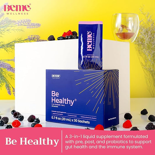 BeMe Liquid Probiotics for Digestive Health, 3-in-1 Post, Pre and Probiotics Supplement for Gut Health - 2X Faster Absorption with Inulin, B. lactis, Totipro to Provide Bloating Relief for Women