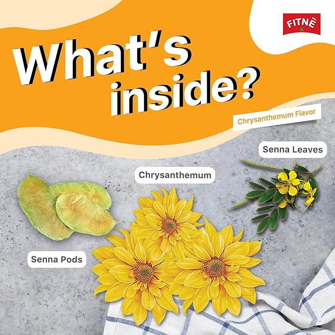 FITNE Chrysanthemum Herbal Tea Senna Infusion Smooth Mild Soothing Beverage Natural Gentle Detox Cleanse No Calories Caffeine Free, 15 Tea Bags