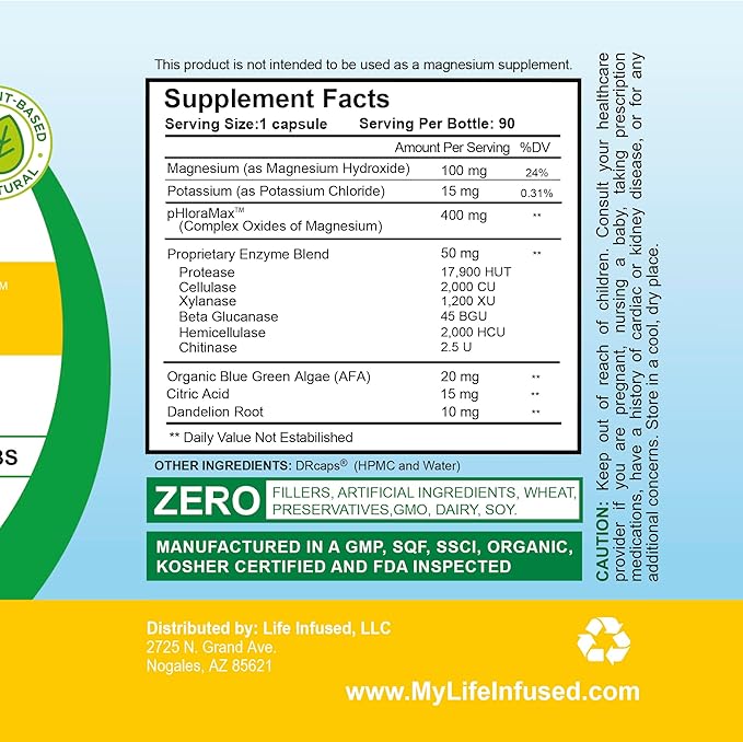 Life Infused Cleanse Infused Plus - Premium Natural Colon Cleanser with Oxygenated Magnesium, Herbs, and Enzymes, Helps Relieve Constipation Gently, Detoxifies Blood, Colon, Liver & Kidneys (90 Caps)