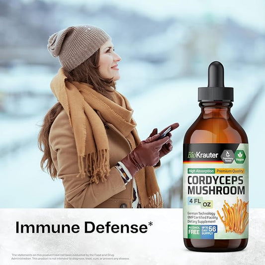 BIO KRAUTER Cordyceps Mushroom Extract - Cordyceps Sinensis Liquid Mushroom Extract - 670 mg per Serving - Vegan, Alcohol & Sugar Free - 4 Fl.Oz.