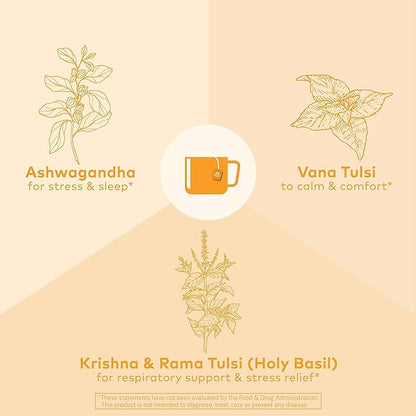 ORGANIC INDIA Calming Tulsi Ashwagandha Tea - Organic Tea Bags, Holy Basil Tea, Vegan, USDA Certified Organic, Non-GMO, Caffeine Free Tea - 18 Infusion Bags, 1 Pack
