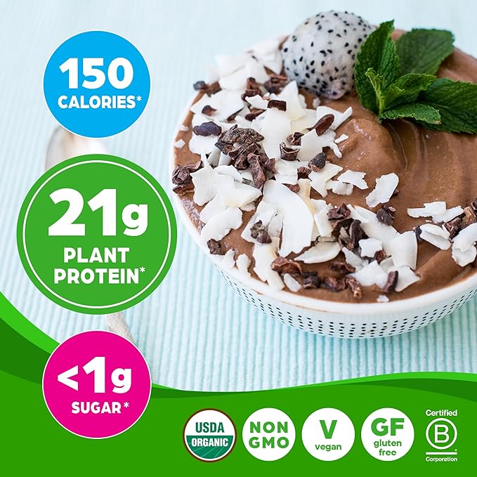 Orgain Organic Vegan Protein Powder, Creamy Chocolate Fudge - 21g Plant Protein, 6g Prebiotic Fiber, Low Net Carb, No Lactose Ingredients, No Added Sugar, Non-GMO, For Shakes & Smoothies, 2.03 lb