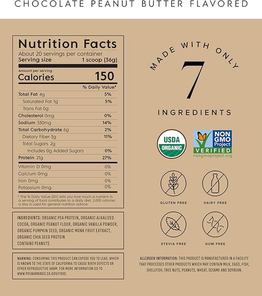 Truvani Vegan Pea Protein Powder | Chocolate Peanut Butter | 20g Organic Plant Based Protein | 20 Servings | Keto | Gluten & Dairy Free | Low Carb | No Added Sugar