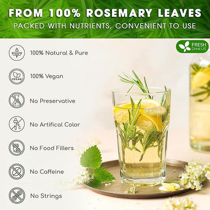 FRESHDRINKUS, Premium 25 Rosemary Leaf Tea Bags, 100% Natural and Pure Rosemary Dried Leaves, Pure Rosemary Herbal Tea, No Additives, No Caffeine, No Gluten, Vegan.