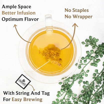 BREWIX, Turmeric Ginger Herbal Tea Bags (50 Pyramid Tea Bags) Immune Support | Naturally Caffeine Free, Gluten Free | Ayurvedic | Real Ingredients From India