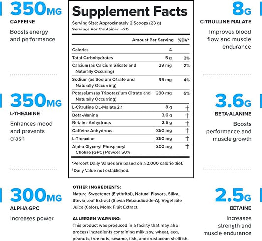 LEGION- All Natural Nitric Oxide Preworkout Drink to Boost Energy, Creatine Free, Naturally Sweetened, Beta Alanine, Citrulline, Alpha GPC (Sour Candy)