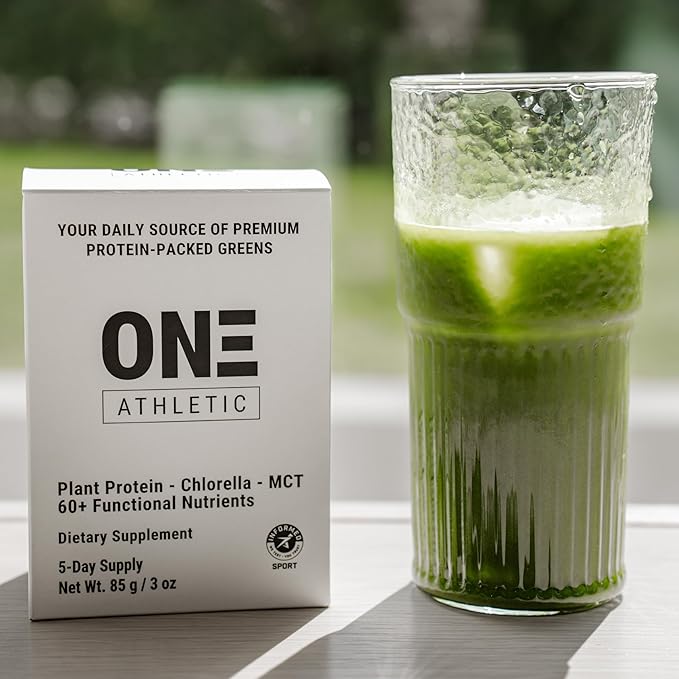 ON3 Athletic Protein Greens Supplement with chlorella, eleuthero and MCT Powder (5 Servings, Herbal)