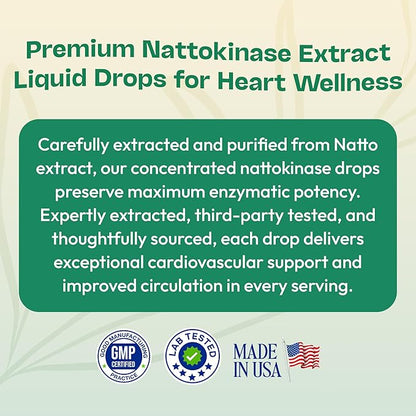 Nattokinase Supplement Liquid Drops – Made of Nattokinase 2000 FU Extract – Vegan, GMO-Free – Liquid Alternative to Natto Veggie Caps – Aids in Maintaining Heart Wellness (Strawberry Watermelon, 60mL)