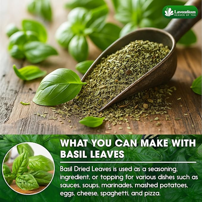Lavendium, Premium 8oz Dried Basil – 100% Pure, Non-GMO, Gluten-Free, Vegan – Aromatic Culinary Herb for Cooking, Garnish, and Seasoning – No Additives or Preservatives – Resealable Bag
