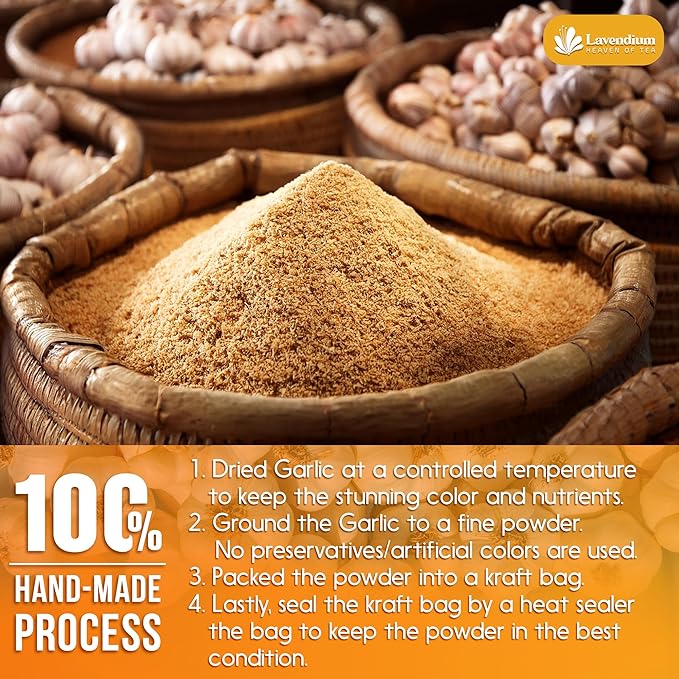 Lavendium, Premium 25oz Garlic Powder, 100% Natural and Pure from Garlic, Rich Flavor, Perfect for Cooking & Seasoning, No Additives, No Gluten, No Sugar, Vegan