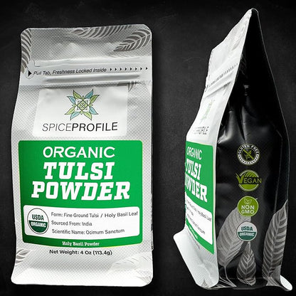 Spice Profile USDA Organic Holy Basil Powder, Lab Tested for Heavy Metals, Resealable 4oz Pouch, Tulsi, Albahaca Sagrada