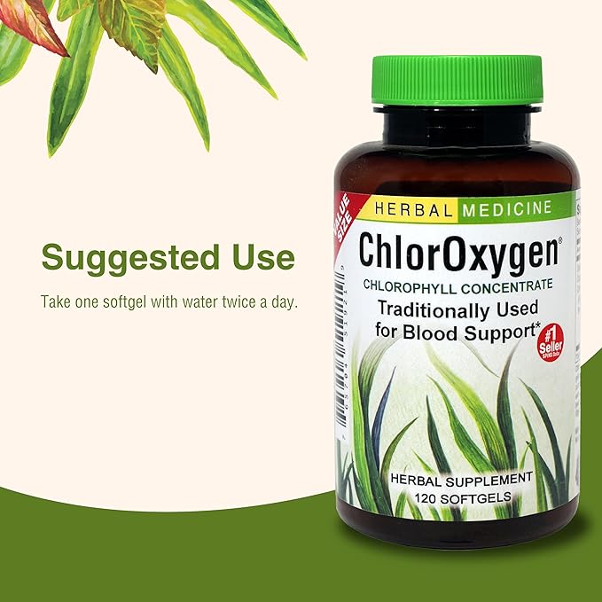 Herbs Etc. ChlorOxygen Chlorophyll Concentrate - Aids Healthy Blood Circulation - High-Altitude Environment Support - Energy Support - 120 Softgels (120 Servings) - 2 Pack
