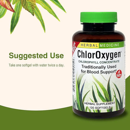 Herbs Etc. ChlorOxygen Chlorophyll Concentrate - Aids Healthy Blood Circulation - High-Altitude Environment Support - Energy Support - 120 Softgels (120 Servings) - 2 Pack
