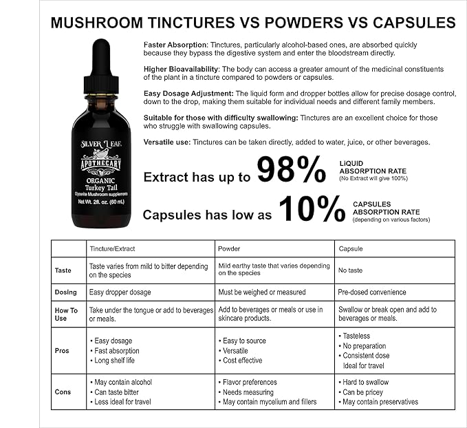 Silverleaf Apothecary Organic Triple-Extracted Turkey Tail Tincture Mushroom Supplement for Immune Support, Gastrointestinal & Gut Microbiome Wellness - 2 Fl Oz (60ml)