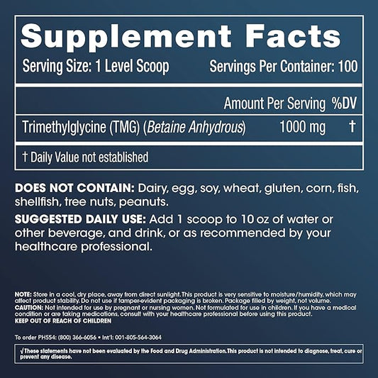 ProHealth Longevity TMG Pro 100 Grams Bulk Powder (Trimethylglycine - Betaine Anhydrous) - Methylation Support