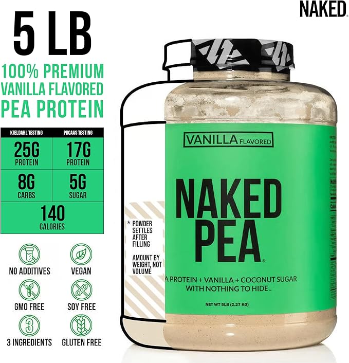 NAKED Pea - Vanilla Pea Protein - Pea Protein Isolate from North American Farms - 5lb Bulk, Plant Based, Vegetarian & Vegan Protein. Easy to Digest, Non-GMO, Gluten Free, Lactose Free, Soy Free