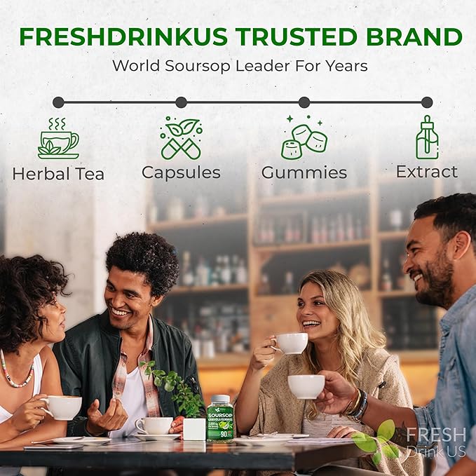 FRESHDRINKUS, Premium 90 Soursop Graviola Gummies, 2000mg per Serving, 45 Days Supply – 100% from Natural Soursop Graviola Leaves Extract, Vegan, Non-GMO, Gluten-Free (90 Gummies)