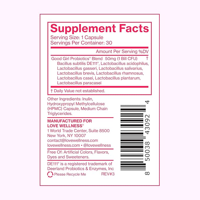 Love Wellness Good Girl Probiotics | Women's Vaginal Health Supplement | Vaginal Probiotics for Women pH Balance & Urinary Tract Health | Support Vaginal Odor & Flora | 30 Day Supply