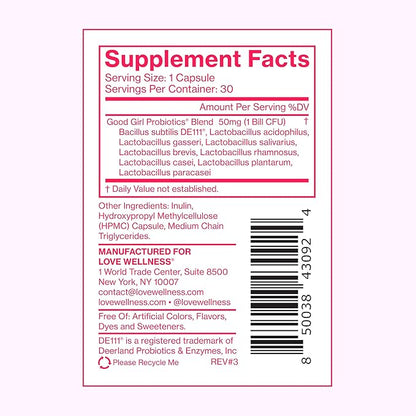 Love Wellness Good Girl Probiotics | Women's Vaginal Health Supplement | Vaginal Probiotics for Women pH Balance & Urinary Tract Health | Support Vaginal Odor & Flora | 30 Day Supply