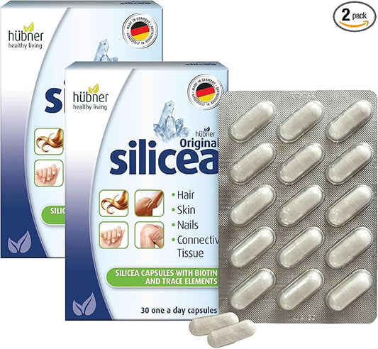 Hübner Original Silicea Gel One a Day Capsules for Hair, Skin, Nails, and Connective Tissue, Pure Colloidal Silica Gel Formula, No Additives or Preservatives, 30 Servings, 2-Pack