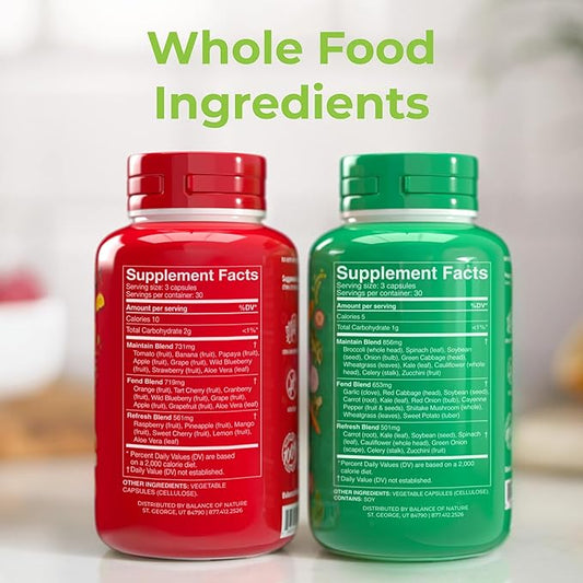 Balance of Nature Whole Food Supplement with Fruit and Vegetable Ingredients for Women, Men, and Kids - 90 Capsules, 3 Sets