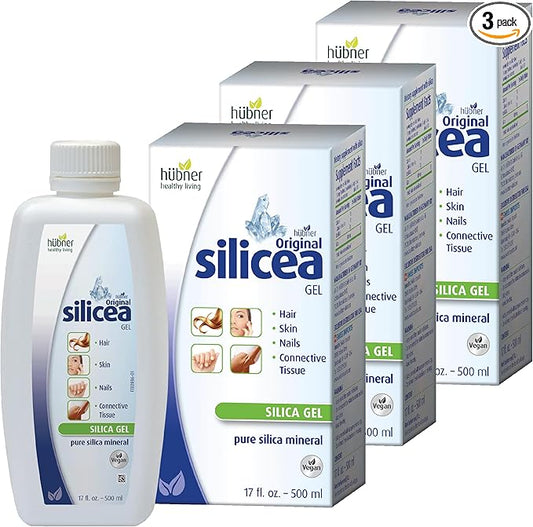Hübner Original Silicea Gel 17 fl oz / 500 ml, 3 Pack, for Hair, Skin, Nails, and Connective Tissue, Pure Colloidal Silica Gel Formula, No Additives or Preservatives