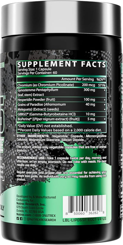 Nutrex Research LIPO SIX Stim-Free Metabolism & Appetite Support Supplement – Reduce Hunger | Non-Stimulant Weight Management Supplement for Women and Men – 60 Servings