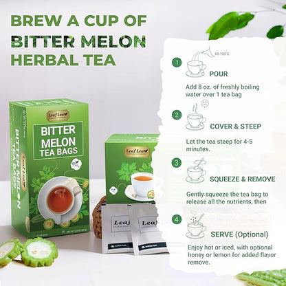 LeafLea Natural Bitter Melon Tea Bags, 40 Cundeamor Herbal Tea Bags – Melon Amargo Gohyah Fruit Tea | Wellness & Digestion Support | Caffeine-Free, Non-GMO, Sugar-Free, Vegan