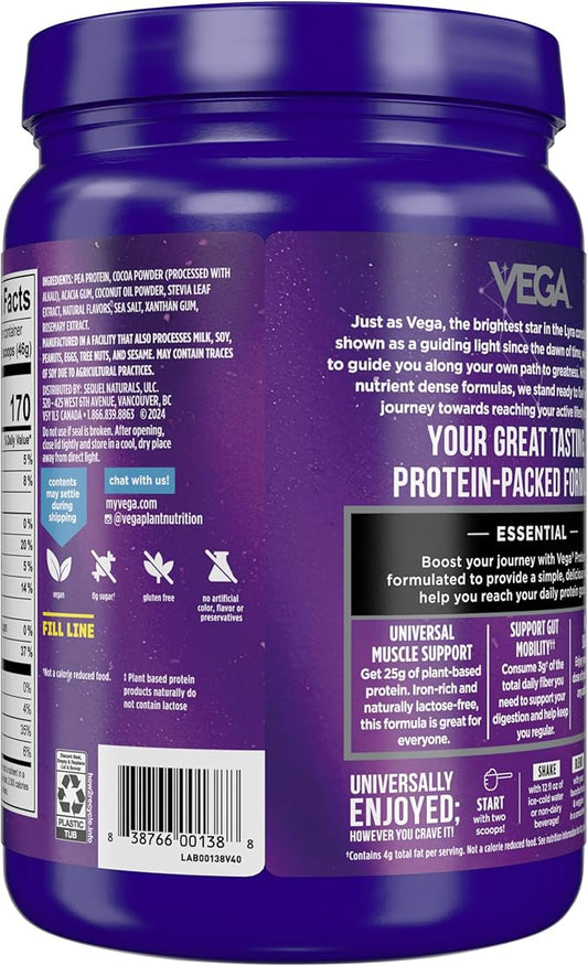 Vega Original Essential Protein - 25g Plant-Based Protein, Creamy Chocolate, 10 Servings, Vegan Non-GMO Drink Mix, Smoothie & Shake Ready, Gluten Free, Dairy Free, 16.2oz (Packaging May Vary)
