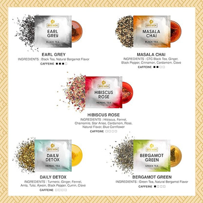 BREWIX Premium Assorted Tea Sampler Gift Box (15 Pyramid Individually Wrapped Tea Bags) | Herbal Tea, Black Tea, Green Tea | Tea Gift Set & Variety Pack | Gifts for Women & Men, Tea Set