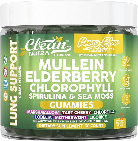 Clean Nutra Mullein Elderberry Chlorophyll Spirulina Sea Moss Gummies | 60 Count Vegan Gummy Supplement for Adults | Plant-Based Formula with Irish Moss, Herbal Extracts, and Superfood Greens