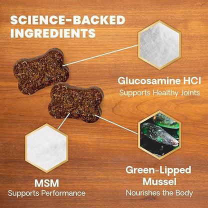 VetriScience Extra Strength Healthy Hip & Joint Chews, GlycoFlex Glucosamine and Green-Lipped Mussel Joint Support Supplement for Dogs, Promote Mobility and Soothe Joint Discomfort, Chicken, 120 Count