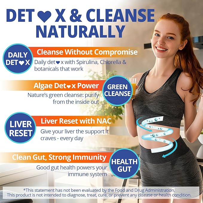 Organic Blue Spirulina Chlorella Gummies, Super Greens & Superfoods, Excellent Source of Vegan Protein, Chlorophyll, B-Complex, Essential Minerals for Energy, Antioxidants, Det❤x, Sugar Free, 60 Cts