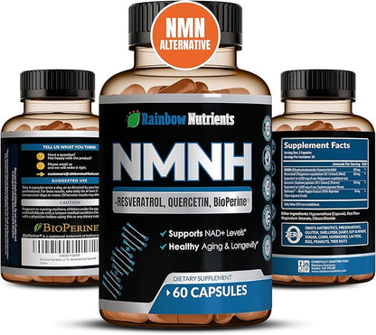 7,260mg NMNH Supplement (NMN Alternative) NAD Booster for Anti-Aging, Cellular Energy & Nice Skin- Dihydronicotinamide mononucleotide, Resveratrol, Quercetin & BioPerine® for Max Absorption- 60 caps