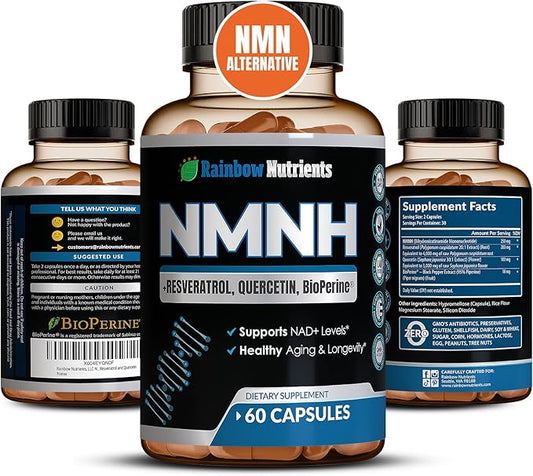 7,260mg NMNH Supplement (NMN Alternative) NAD Booster for Anti-Aging, Cellular Energy & Nice Skin- Dihydronicotinamide mononucleotide, Resveratrol, Quercetin & BioPerine® for Max Absorption- 60 caps