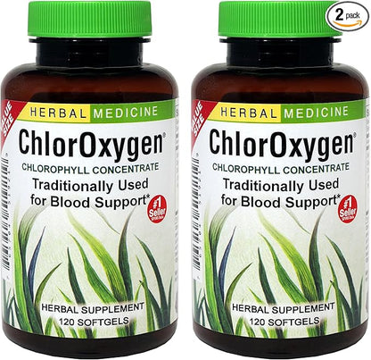 Herbs Etc. ChlorOxygen Chlorophyll Concentrate - Aids Healthy Blood Circulation - High-Altitude Environment Support - Energy Support - 120 Softgels (120 Servings) - 2 Pack