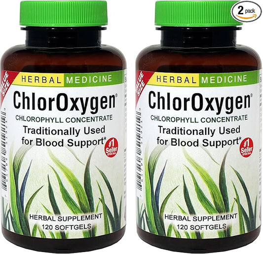 Herbs Etc. ChlorOxygen Chlorophyll Concentrate - Aids Healthy Blood Circulation - High-Altitude Environment Support - Energy Support - 120 Softgels (120 Servings) - 2 Pack