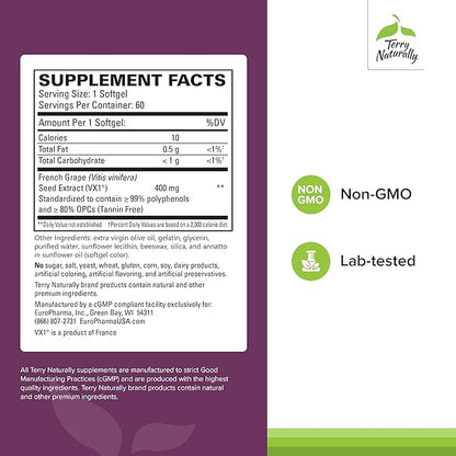 Terry Naturally Clinical OPC Extra Strength - Healthy Heart & Artery Support - Aids Brain Health & Function for Focus and Concentration - Offers Antioxidant Activity - 400 mg, 90 Softgels