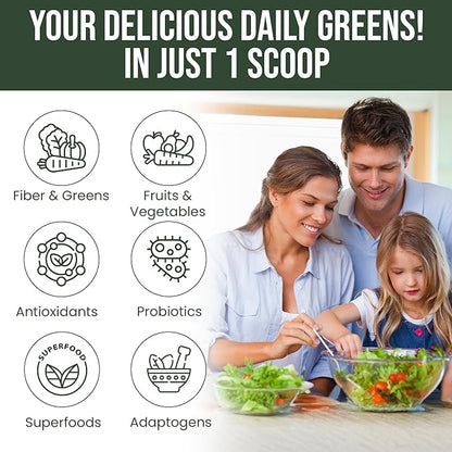 Super Greens Powder, 60 Servings - Immunity, Digestive Enzymes & Probiotics for Energy, Gut Health, Bloating Relief for Women - Greens Superfood Powder - Mixed Berry