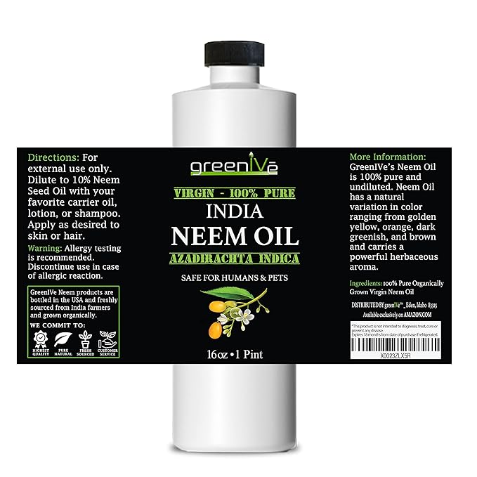 GreenIVe - Neem Oil - 100% Organically Grown Neem Oil - Cold Pressed Virgin Neem Oil - Exclusively on Amazon (16 Ounce)