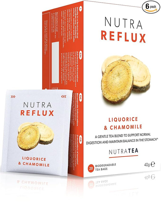 NUTRAREFLUX - Acid Reflux Tea | Heartburn Relief Tea - Providing Upset Stomach Relief and GERD relief - Includes Fennel & Licorice - 120 Enveloped Tea Bags - by Nutra Tea - Herbal Tea- (6 Pack)